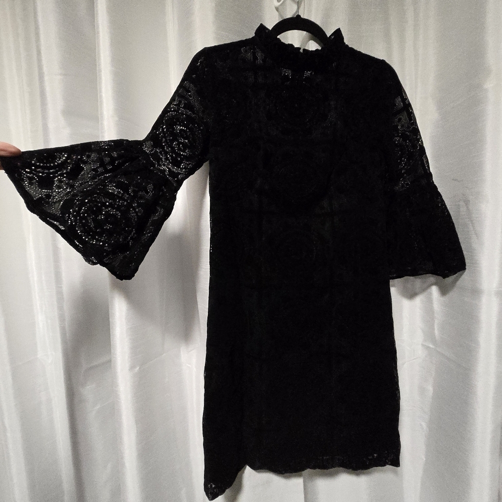 Size 6- 8 Calvin Klein Burnout Velvet Lace Bell-Sleeve Dress. See Measurements - Picture 12 of 12